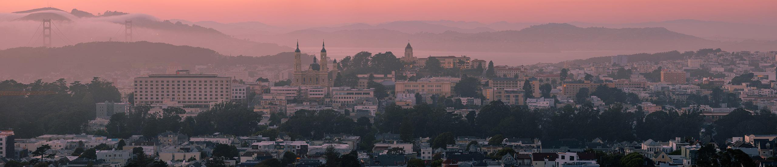Campus at dusk.
