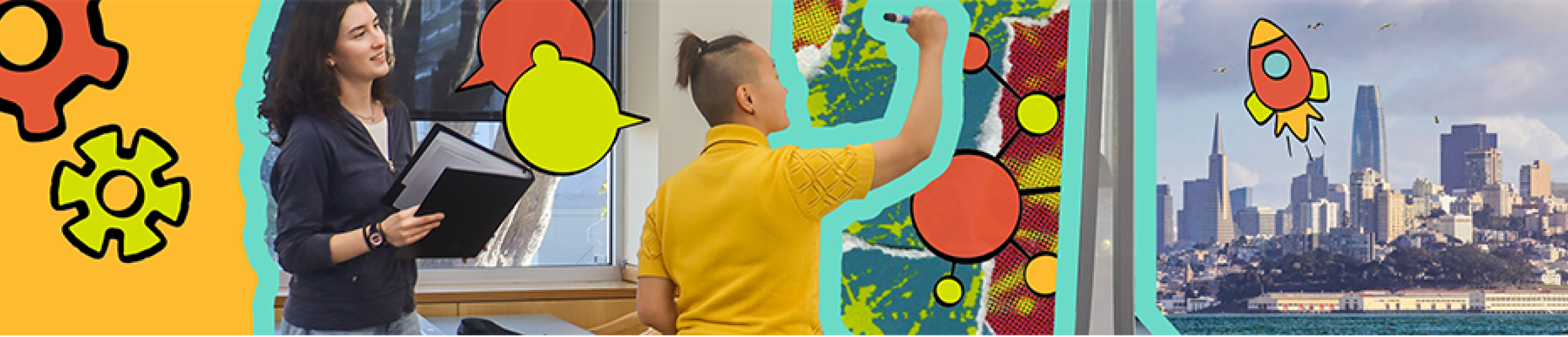 two people brainstorming on a whiteboard