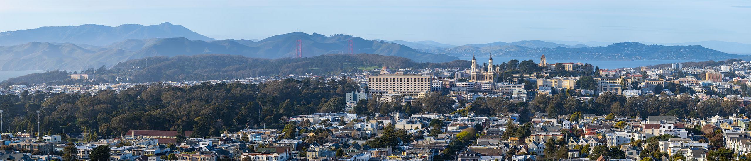 Panoramic view of the Inner Richmond, including USF campus and St. Ignatius