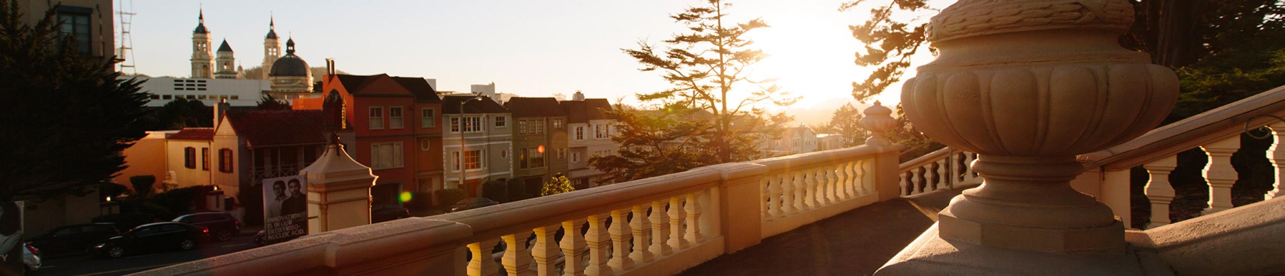 Sunset over Lone Mountain stairs