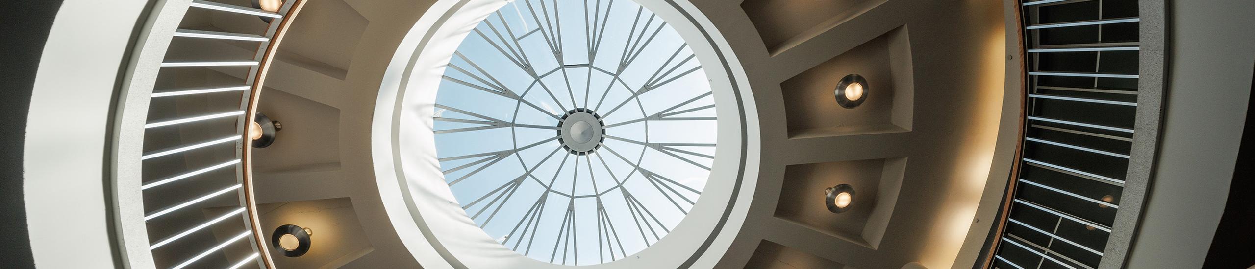 USF's school of law building spiral staircase and skylight