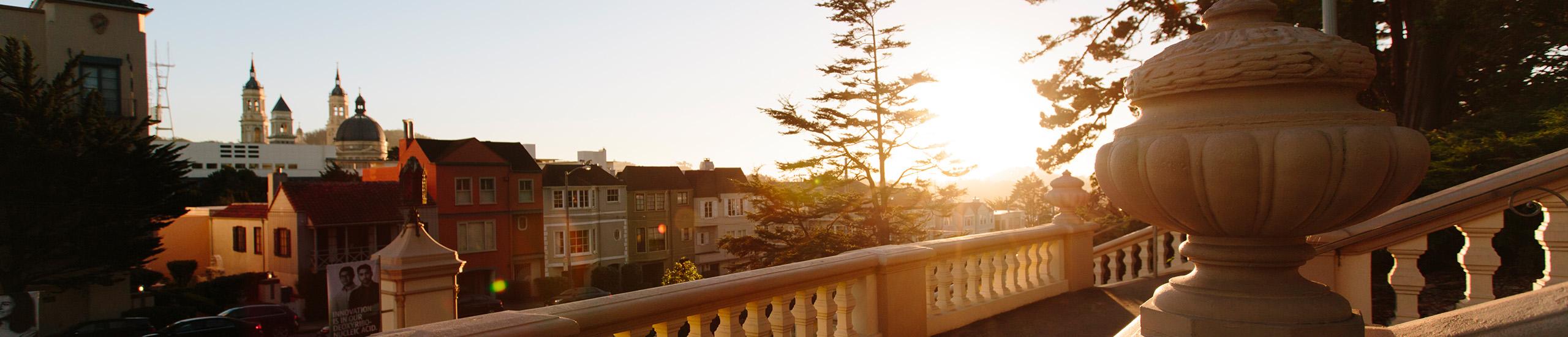 Sunset over Lone Mountain steps