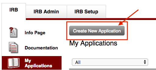 Create New Application Button