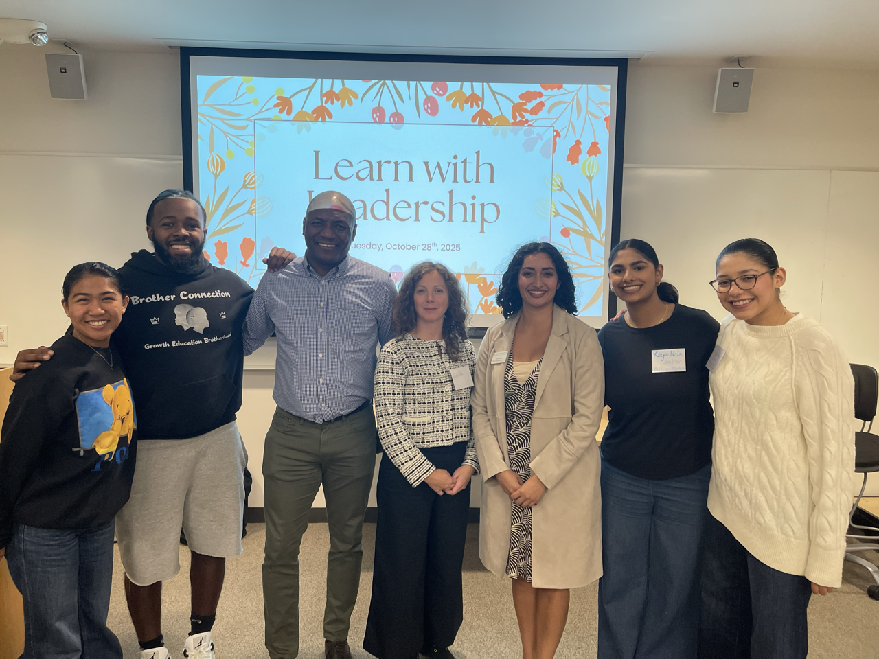 "CFCC Exec Board posing with Learn with Leadership guest speakers"