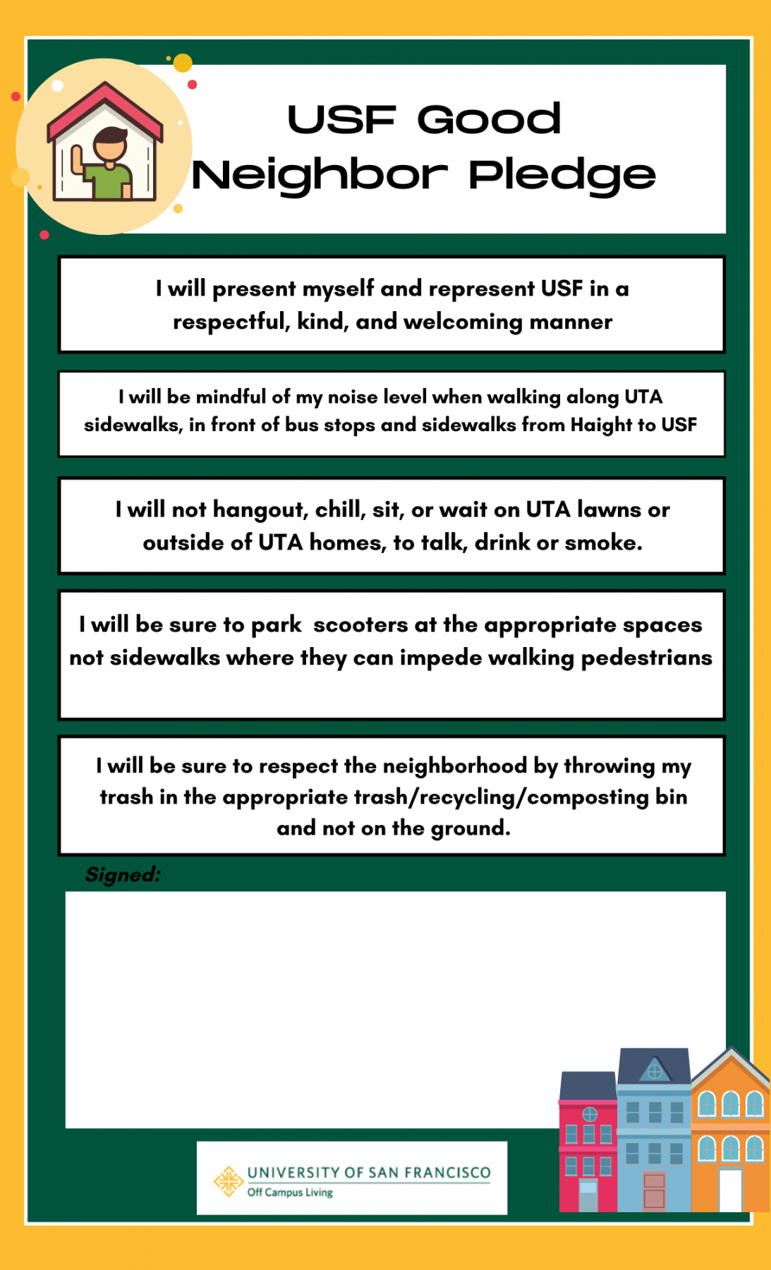 Copy of USF Good Neighbor Pledge that students signed