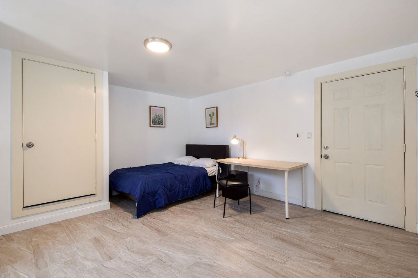 Bedroom with blue bed