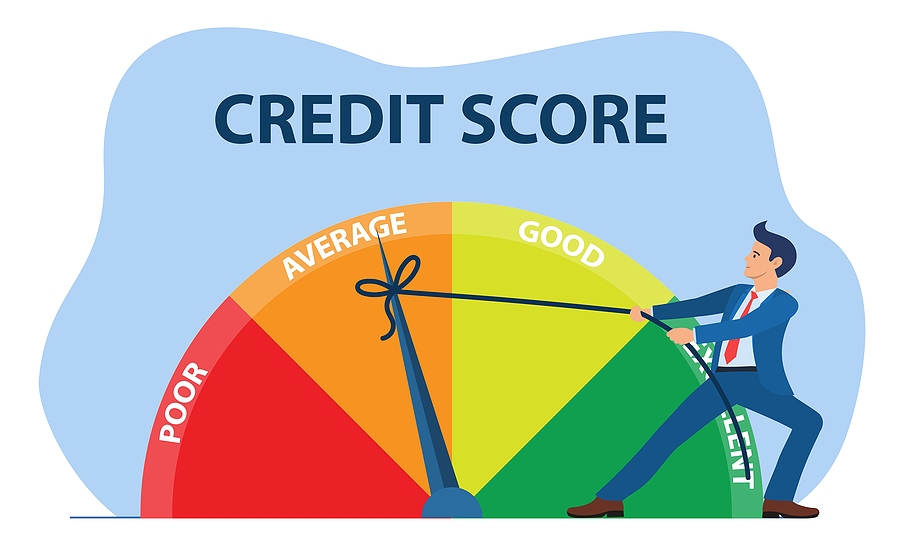 cartoon man pulling credit score higher