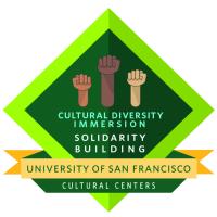 Logo of 3 solidarity fists inside of a green diamond