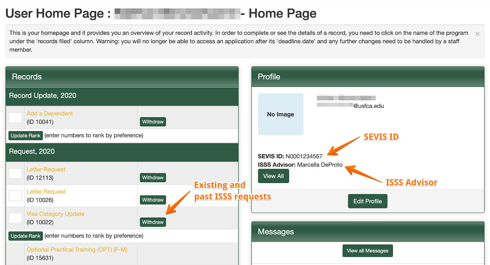 Screenshot of MyISSS user screen