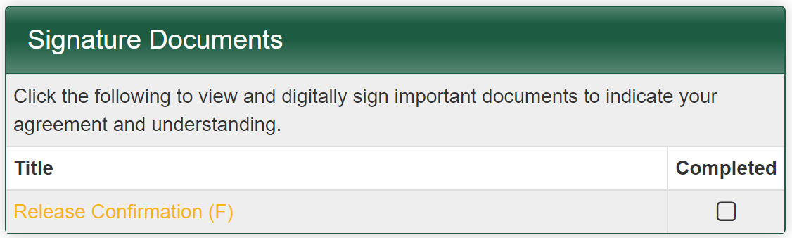 Screenshot of Signature Documents or a record in myisss