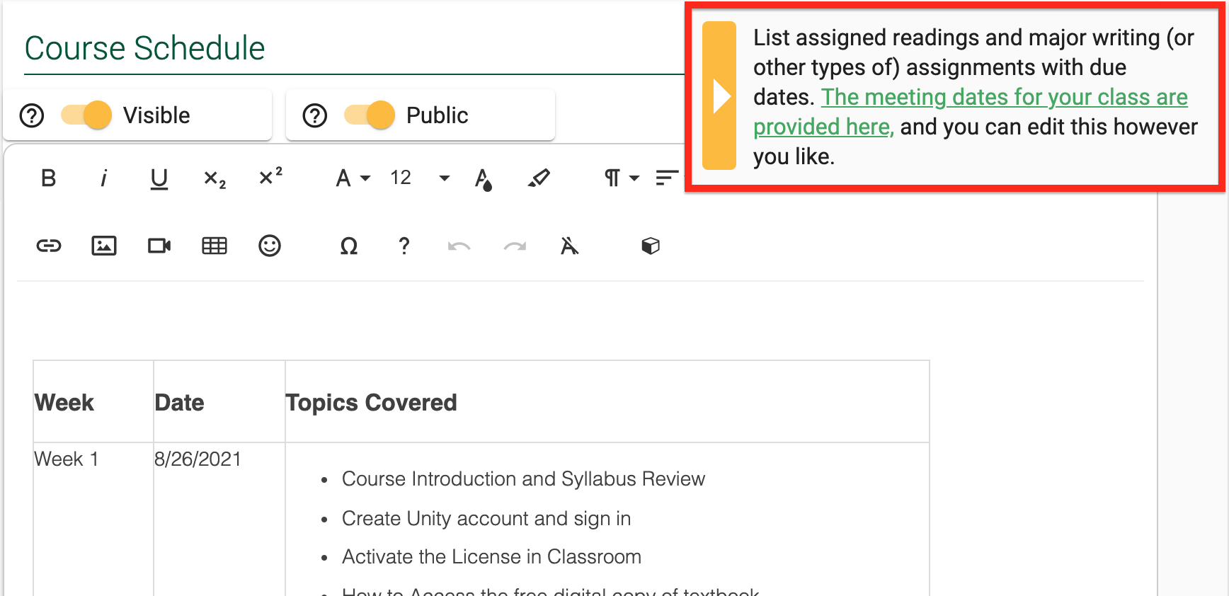 Course Schedule Component