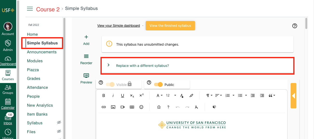 Simple Syllabus in Canvas Course 2