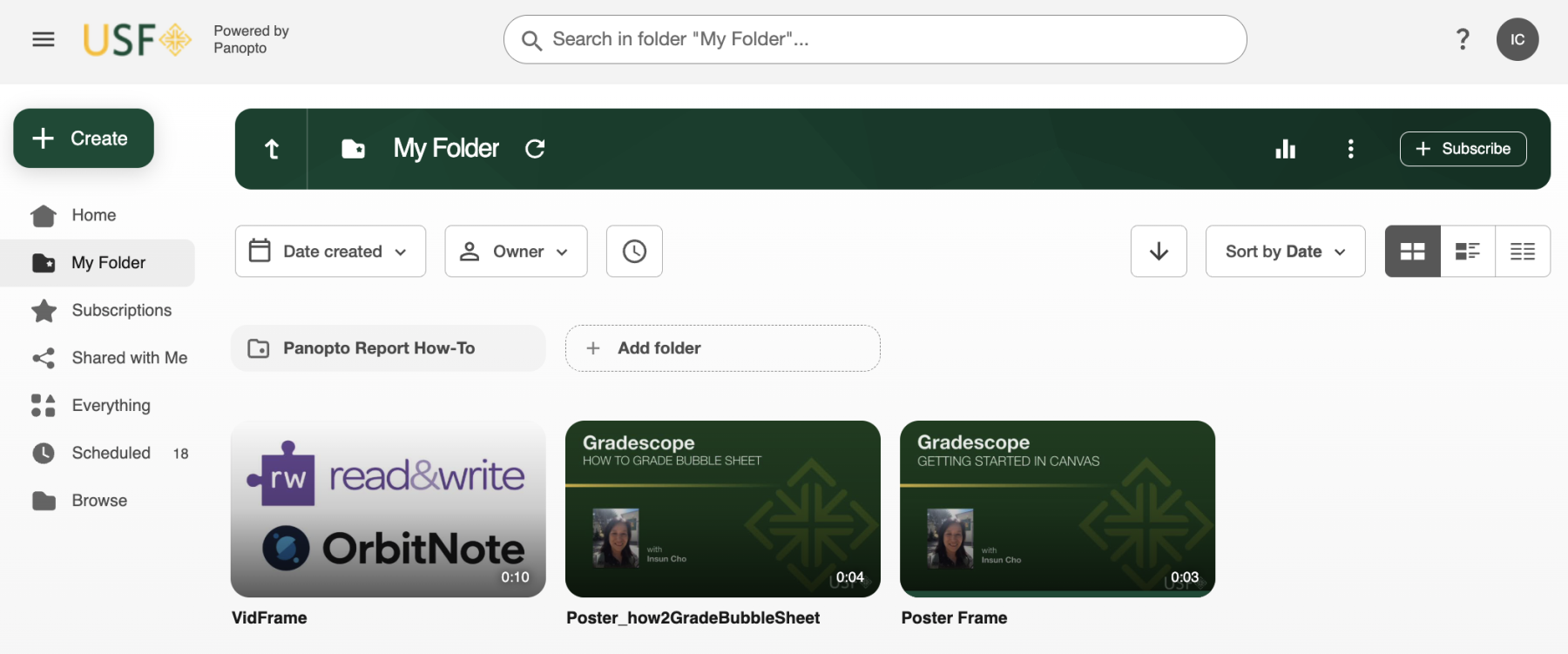 "Panopto Dashboard Interface"