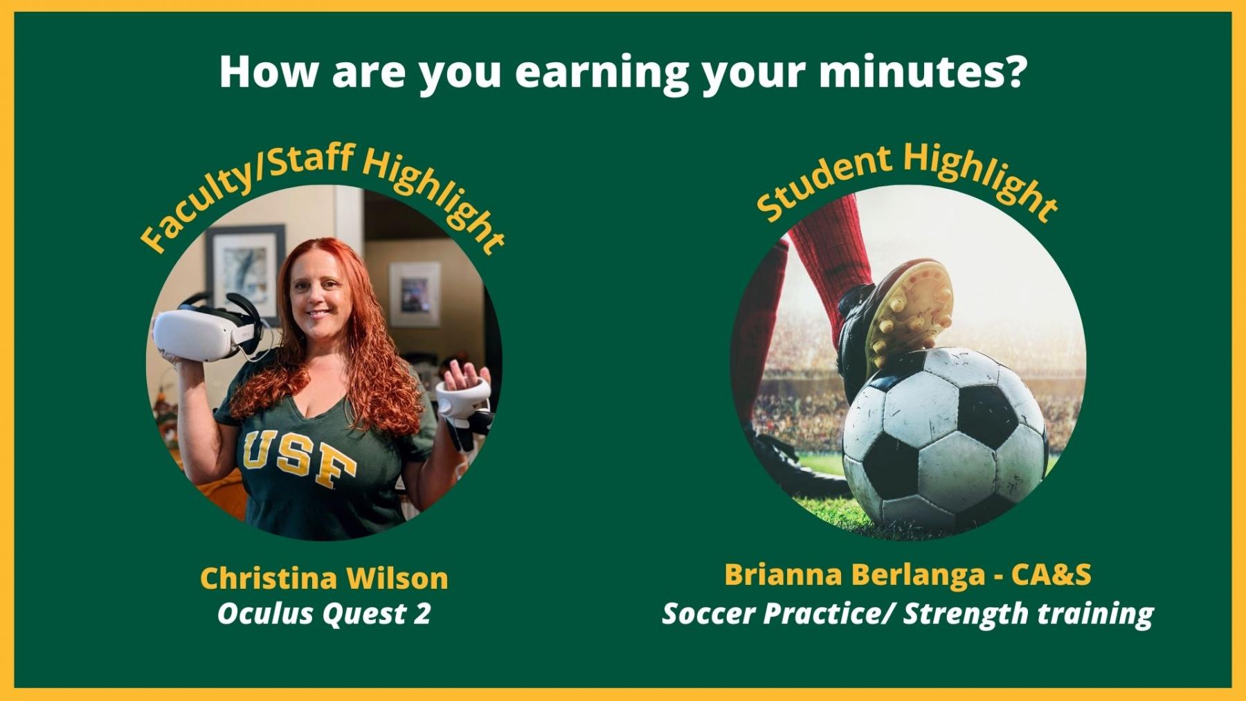 Faculty/staff and student highlighted for how they are earning their minutes