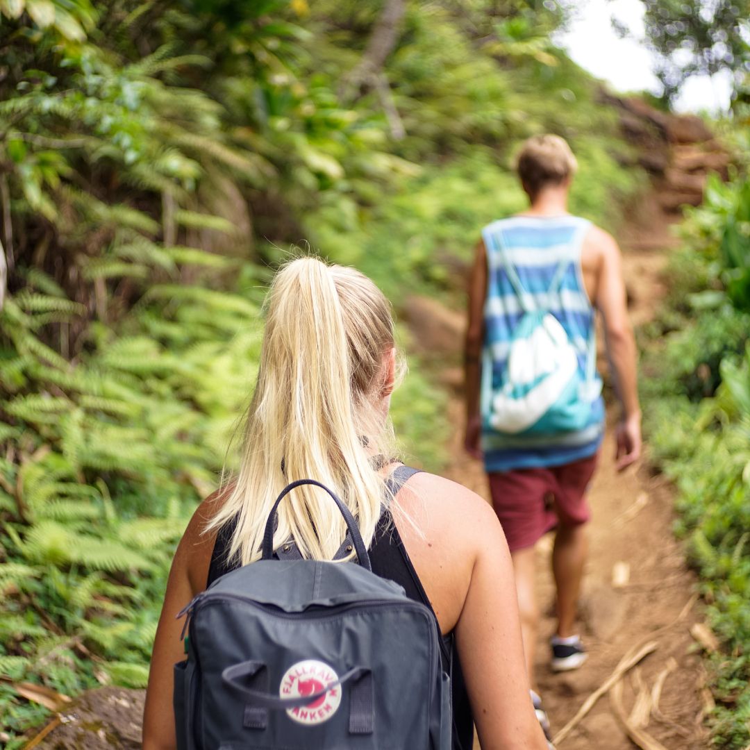 two students hiking