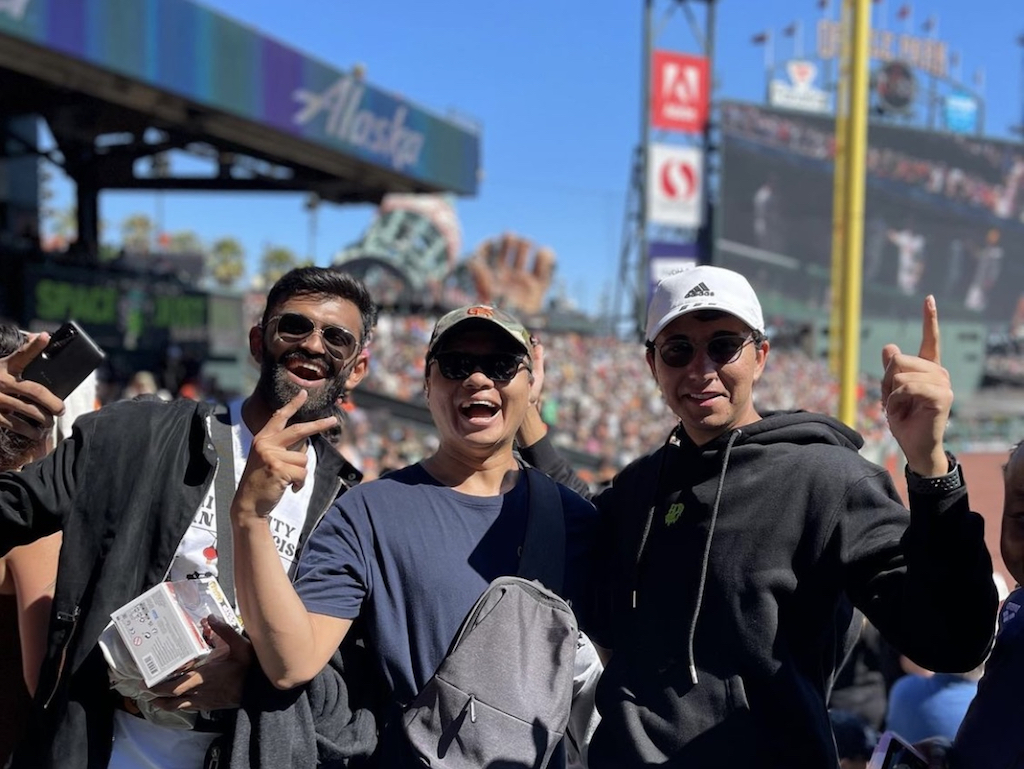 3 students inside oracle park