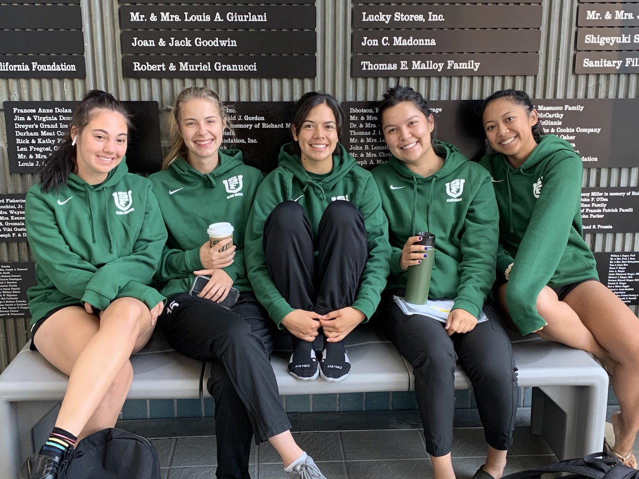 soccer players sitting on bench