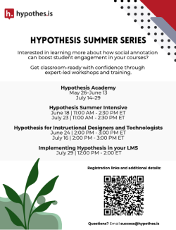 Hypothesis Summer Series workshops and dates/time