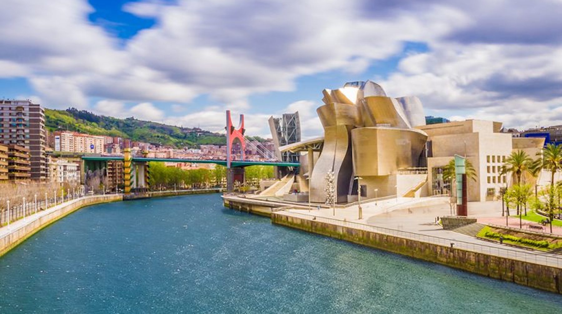 shot of Bilbao river and the Guggenheim museum