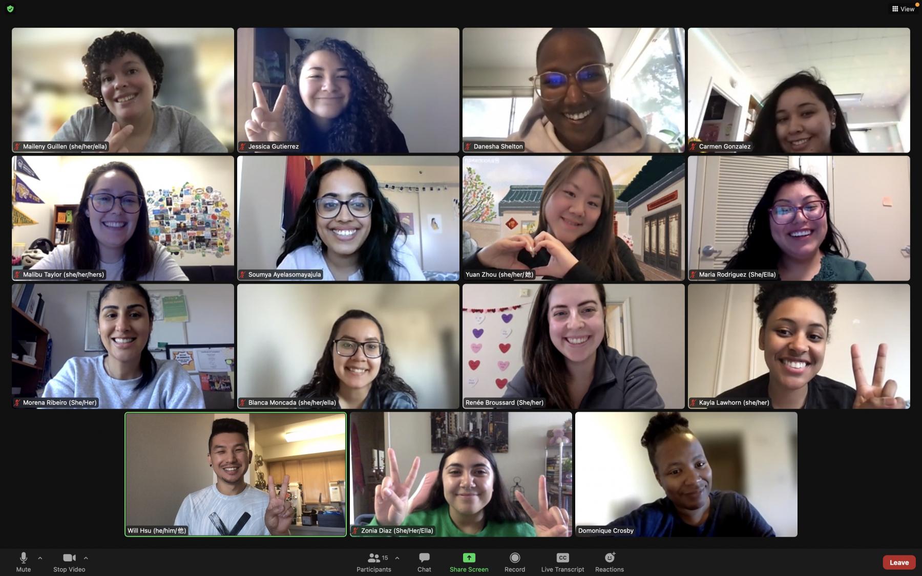 A screen shot of the University of San Francisco Residential Life Team on a Zoom meeting.