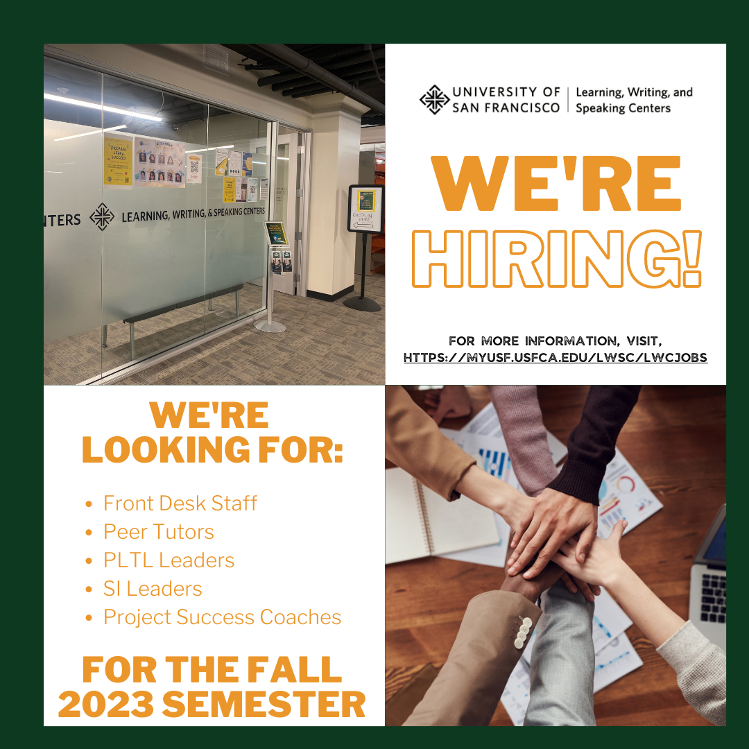 We're Hiring. Join Our Team. Open positions; peer subject tutors, supplement instructors, and project success coaches. 