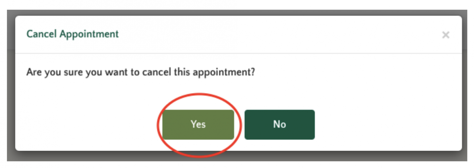 STEP 5 - A	notice	will	come	up	on	your	screen	asking	if	you	are	sure	you	would	like	to	cancel.	Choose “Yes”