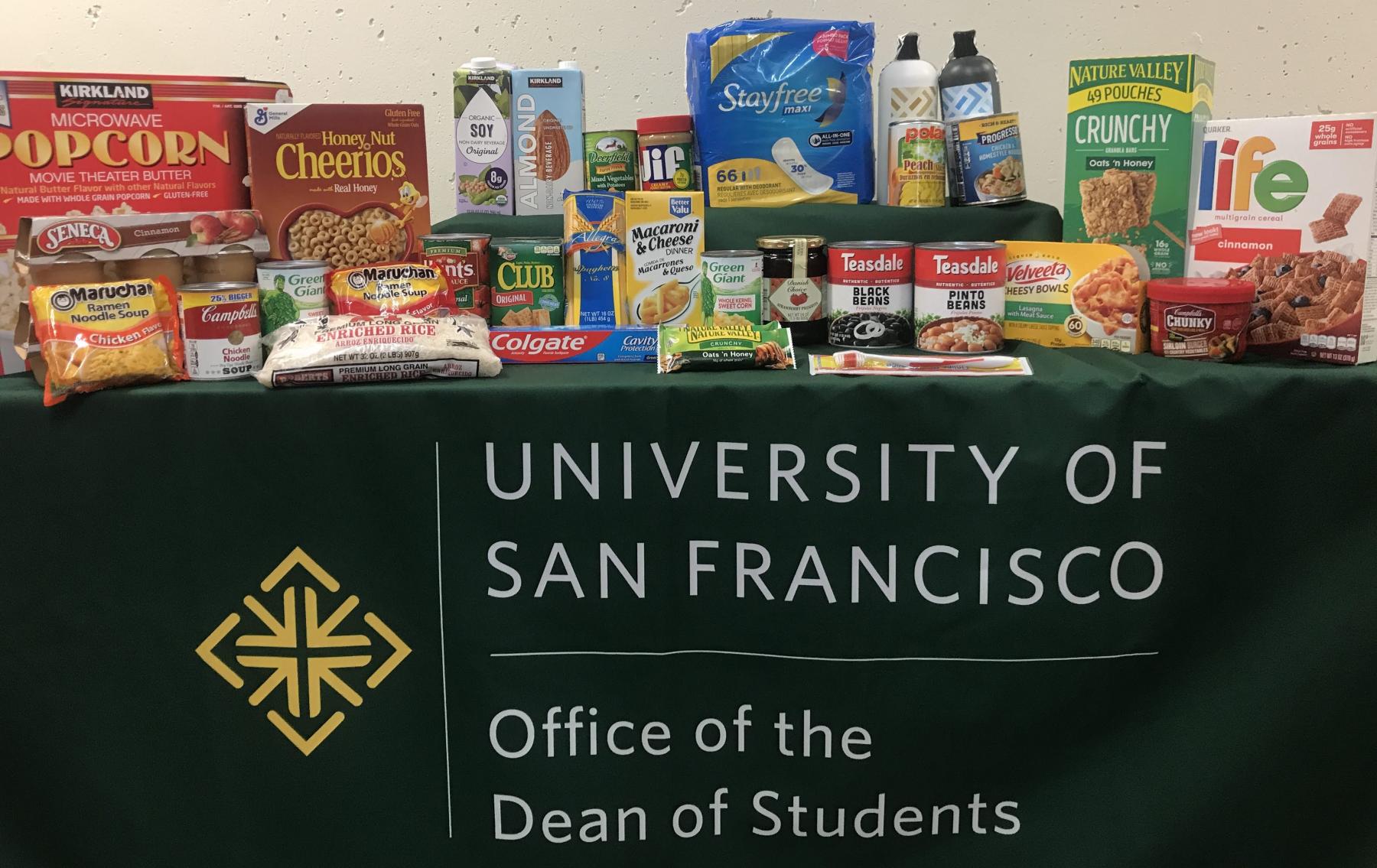 food items over the dean of students banner